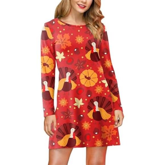 Thanksgiving Women’s Funny Turkey Dress  With Pockets - Picture 1 of 7
